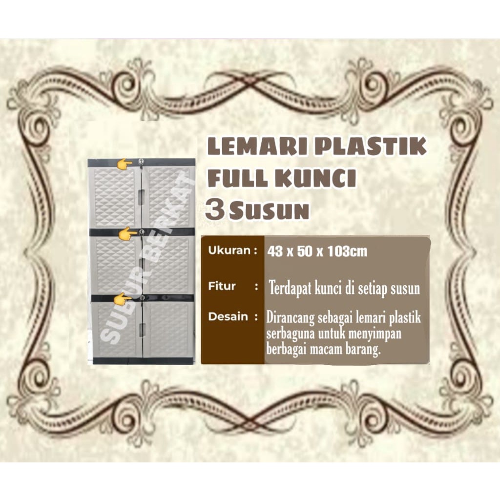 KARGO LEMARI PLASTIK LEMARI PAKAIAN LEMARI BAJU 3 SUSUN FULL KUNCI