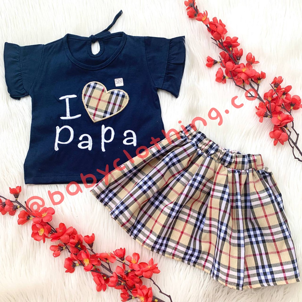 Baju setelan kaos rok motif kotak cantik bestseller fashion anak bayi cewek perempuan lucu murah -ilo
