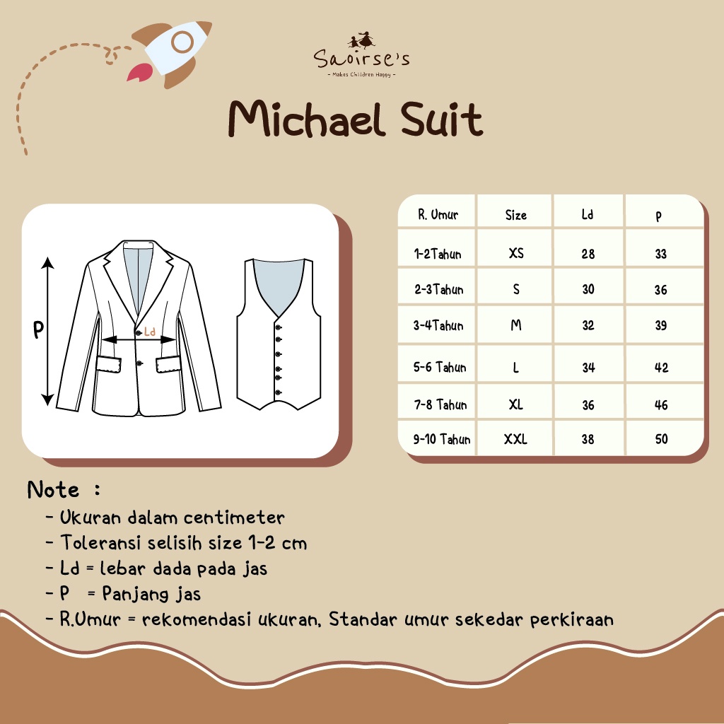 Saoirse's Michael Suit - Setelan Jas Rompi anak laki laki