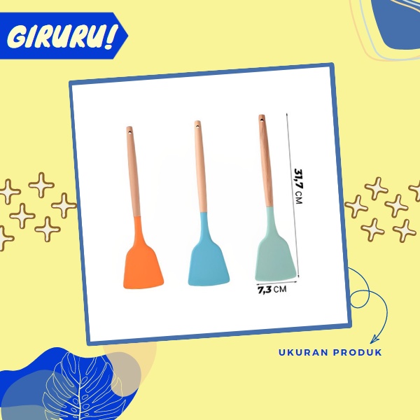 Sillicone Utensil Spatula Silikon Gagang Kayu Sutil Masak Goreng Tahan Panas Utensil / Spatula Silikon Gagang Kayu Sutil Masak Goreng Tahan Panas Utensil