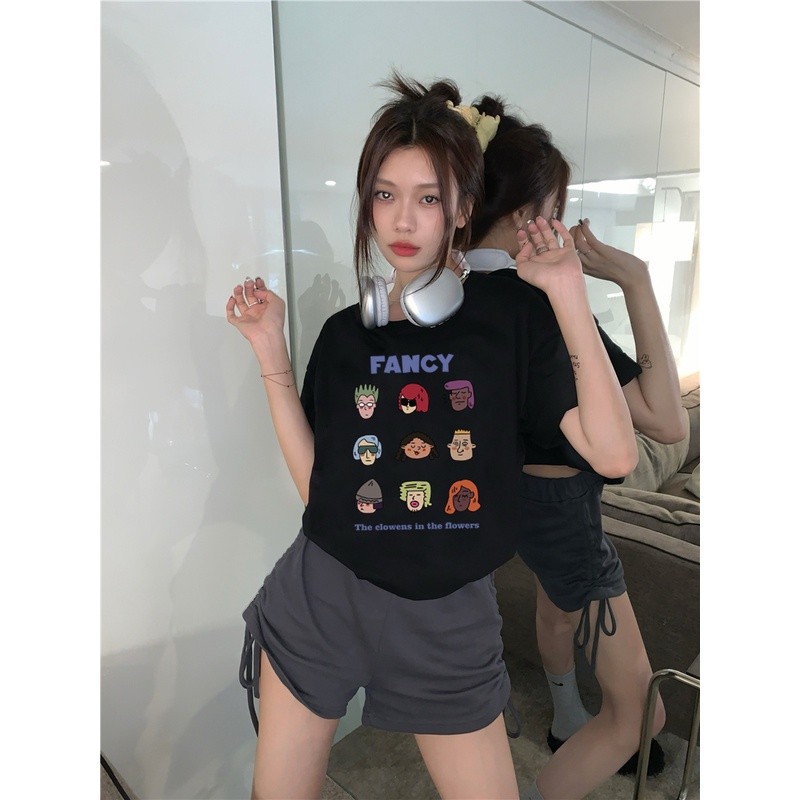 EUNII T-shirt Lengan Pendek Cartoon Rock Boy Korean Style/Kaos Atasan Wanita/Baju Kaus Oversize Wanita/Kaos Wanita