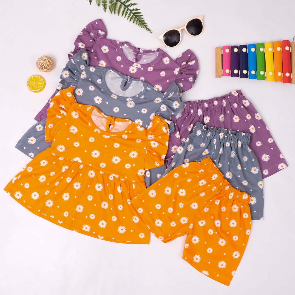 VS - SET SONIA DAISY / SETELAN BAJU ANAK PEREMPUAN RUFFLE BUNGA 1-5 THN