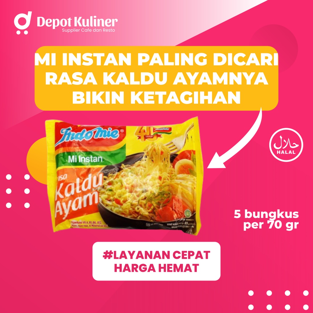 5 Bungkus - Mie Instant Indomie @ 70 Gr Rasa Kaldu Ayam