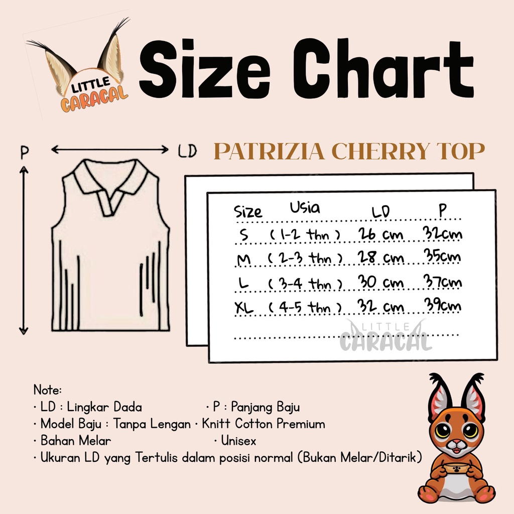 LITTLE CARACAL PATRIZIA CHERRY TOP POLO KUTUNG BAJU ANAK TANPA LENGAN ATASAN ANAK KERAH PEREMPUAN BAJU ANAK PEREMPUAN