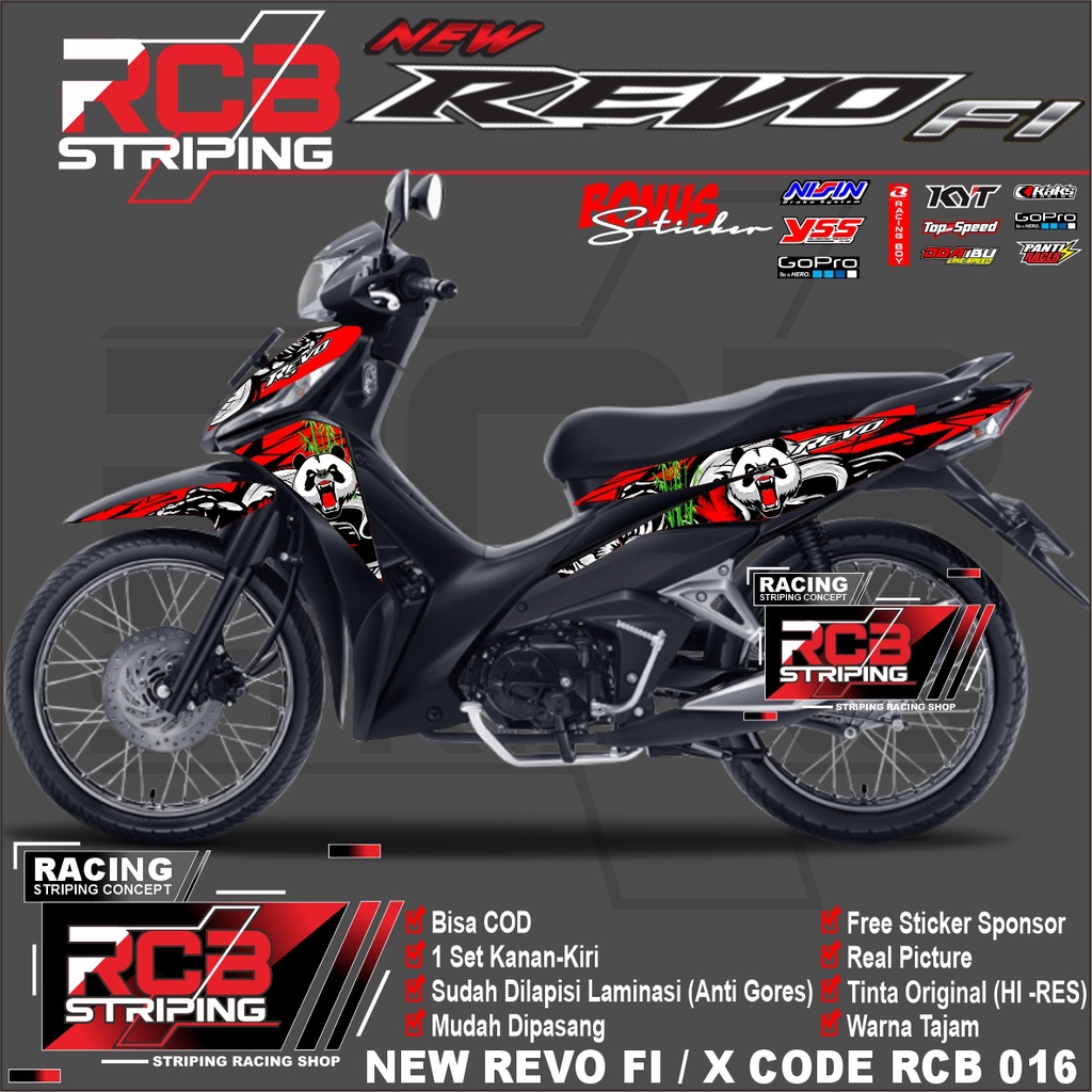 (cod) revo fi stiker striping list motor honda revo fi Racing revo X motif Panda Garang Code Rcb 016