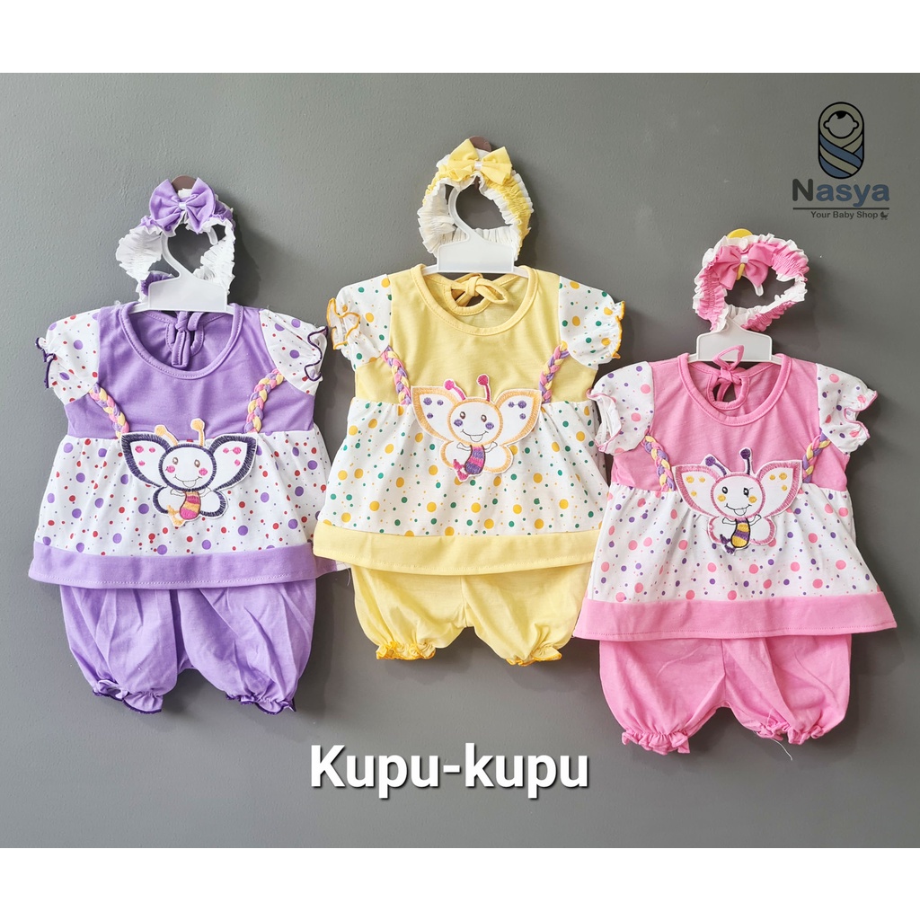 [A-032] (ISI 3) Setelan Baju Bayi Perempuan 0-6 Bulan (GRATIS Bandana) Series 3 warna