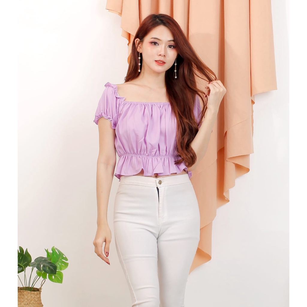 Crop Top Blouse Atasan Wanita bahan Moscrepe HOPYLOVY