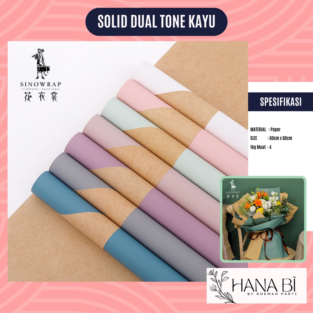 

20 Lembar Kertas Buket Cellophane Solid Dua` Tone Kayu Kertas Buket Korea Bunga Flower Wrapping Paper Kado P.XXY-003