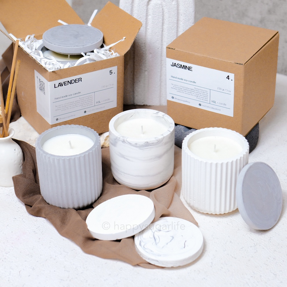 200gr Concrete Scented Soy Candle. Lilin aroma terapi wadah semen minimalis Happysugarlife