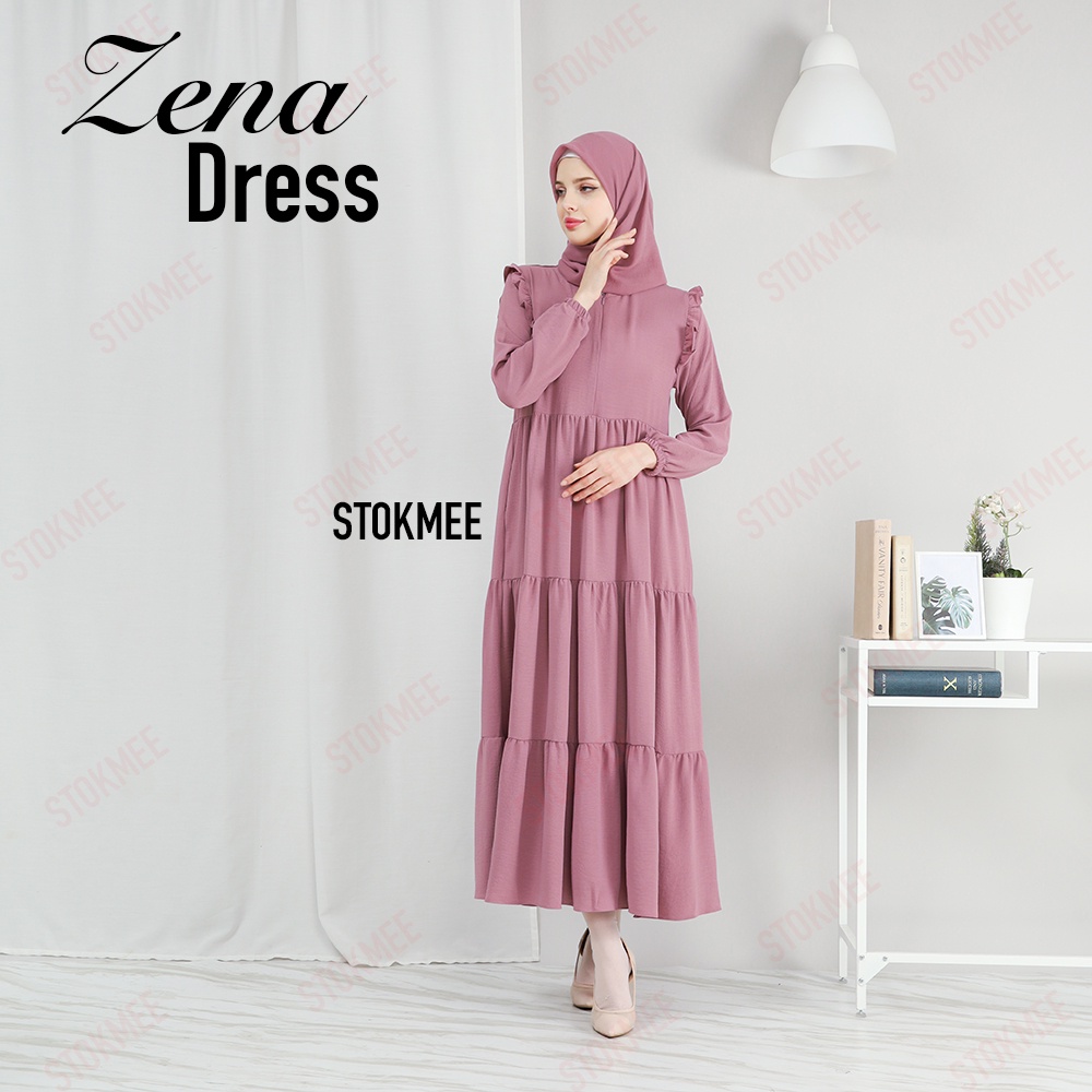 Zena Dress By Stokmee. Gamis Muslim Syari Wanita Terbaru Crinkle Airflow Premium Polos Kekinian