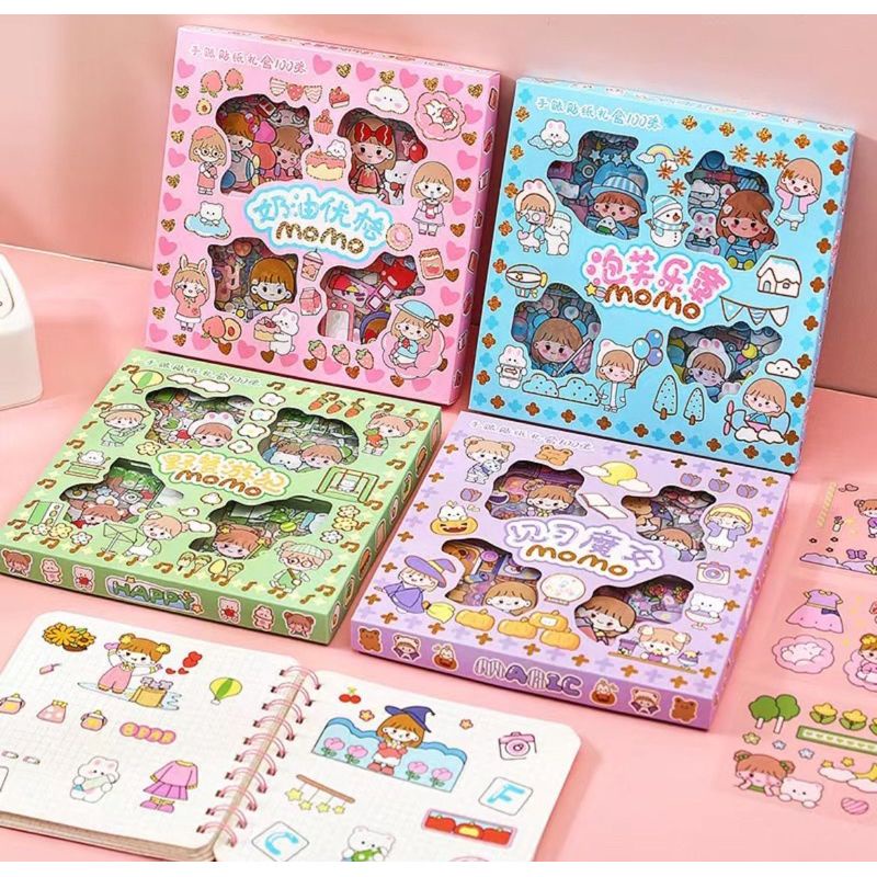 

(BOX KECIL & BESAR ISI 100 LEMBAR) Stiker Sticker Momo, 100 Lembar Stiker Motif Kartun Korea Lucu Anti Air Dekorasi Handbook