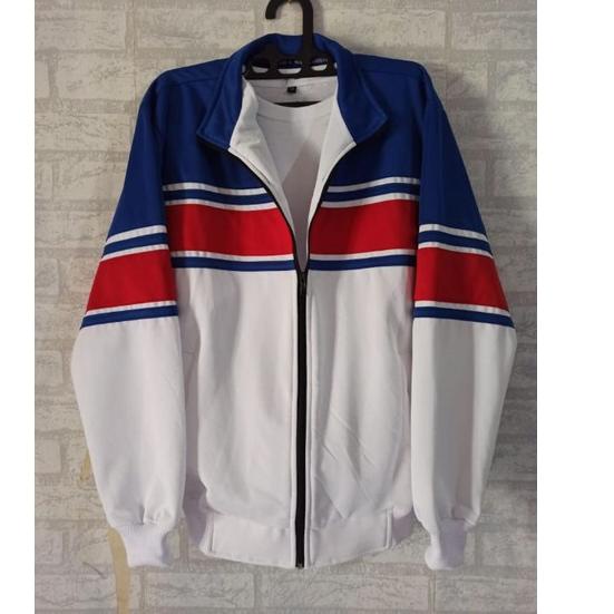 ♡ jaket traktop biru/ putih Lis merah ✳