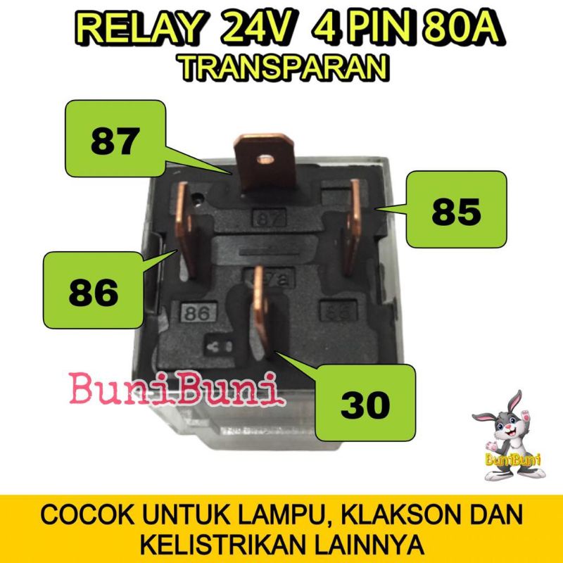 RELAY Transparan Bening 24V KAKI 4 Pin 80A Untuk Lampu Klakson Mobil Truk - 24V KAKI 4