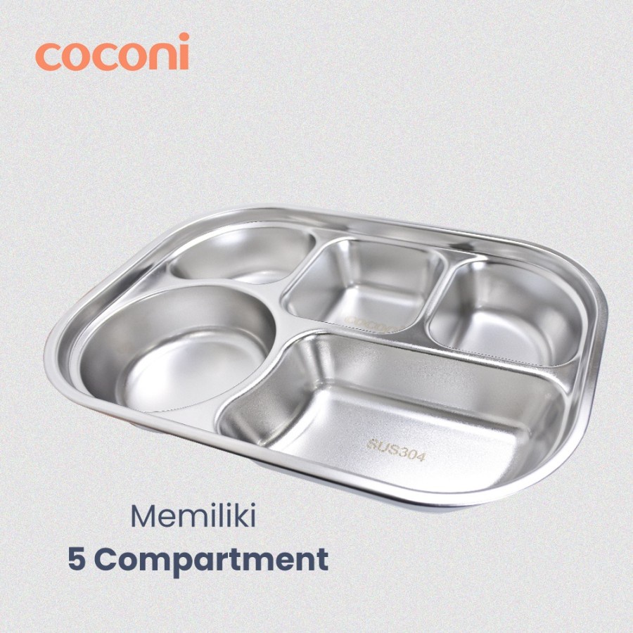 COCONI Premium Stainless Food Tray with Lid | Piring Makan Stainless