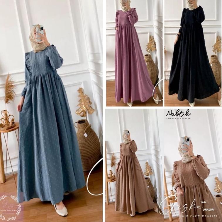 REKOMENDASI Gamis Dress Maxy Giska,Cika,Mola Crinkle Airflow Uragiri Oversize Terbaru Ld 100-1120cm