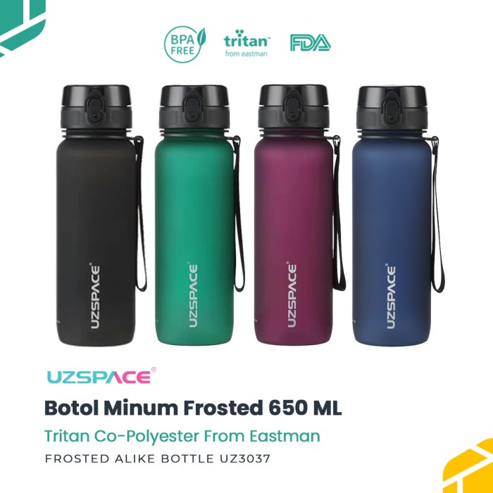 UZSPACE 3037 Botol Minum Olahraga Frosted Bottle 650ML USA Tritan ORIGINAL