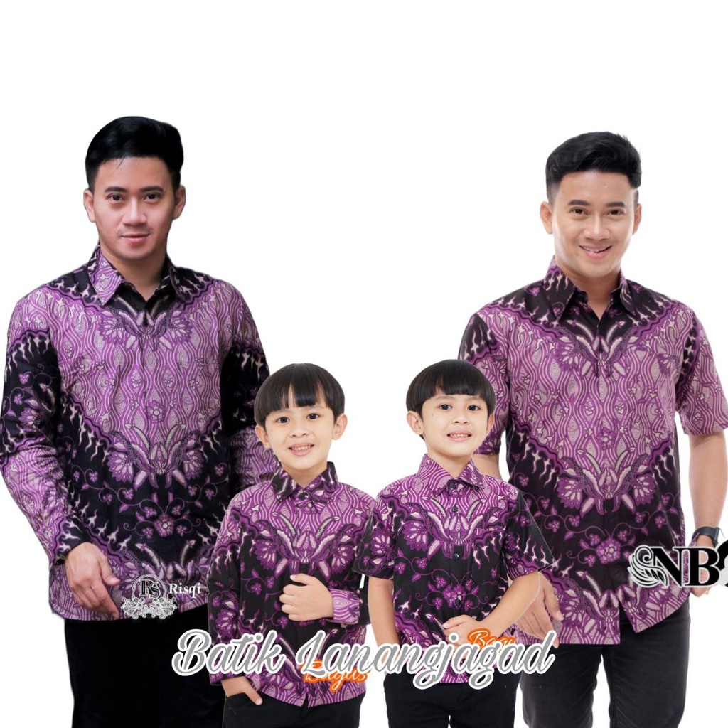 Batik Pria Couple Batik Ayah dan Anak Laki Laki Kemeja Batik Anak Cowok Warna Ungu Lilac Motif Kris