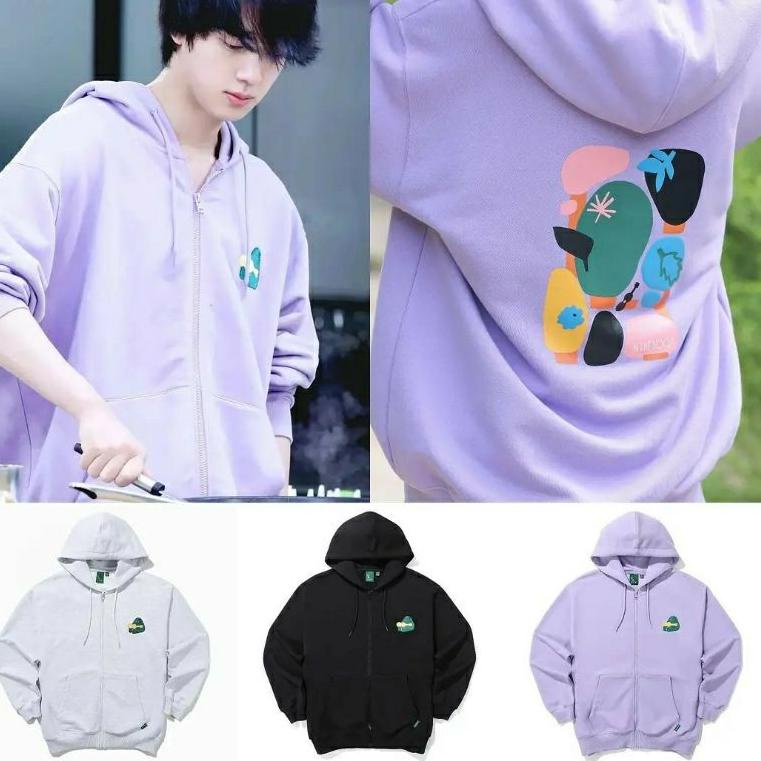 REKOMENDASI Jaket Hoodie BTS Jin style In The Soop 2 Logo depan + sablon besar belakang