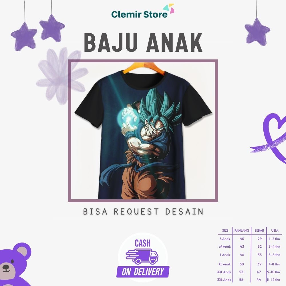 Baju Dragon Ball Anak Laki Laki Kaos Dragon Ball Cowok Printing 3D - Dragon Ball Z Goku V4