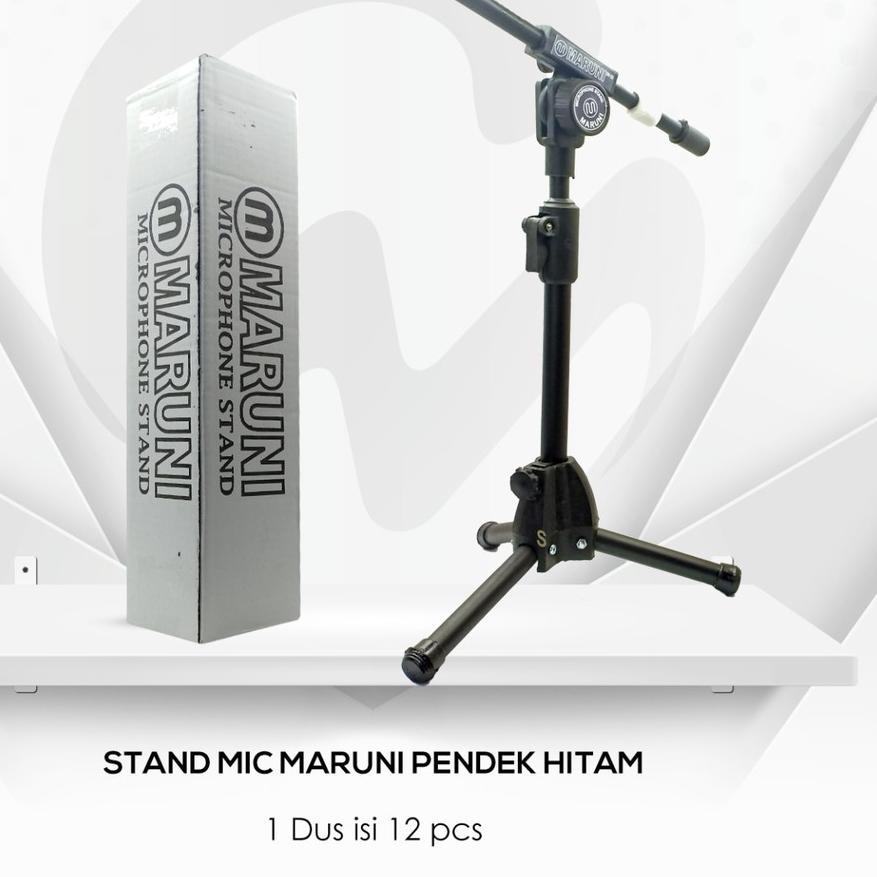 ♙ Stand Mic Maruni Pendek / Tiang Mic Pendek Hitam FREE HOLDER ○