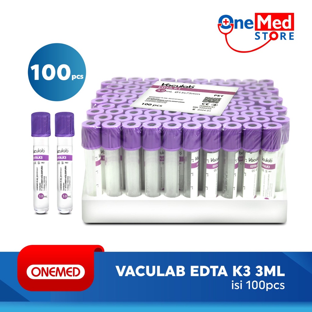 Tabung Darah Vaculab EDTA K3 3ml 3cc Plastik OneLab OneMed OJ