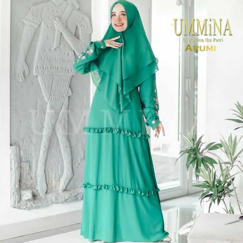 Arumi gamis set syari aplikasi bordir & bawah susun by Ummina