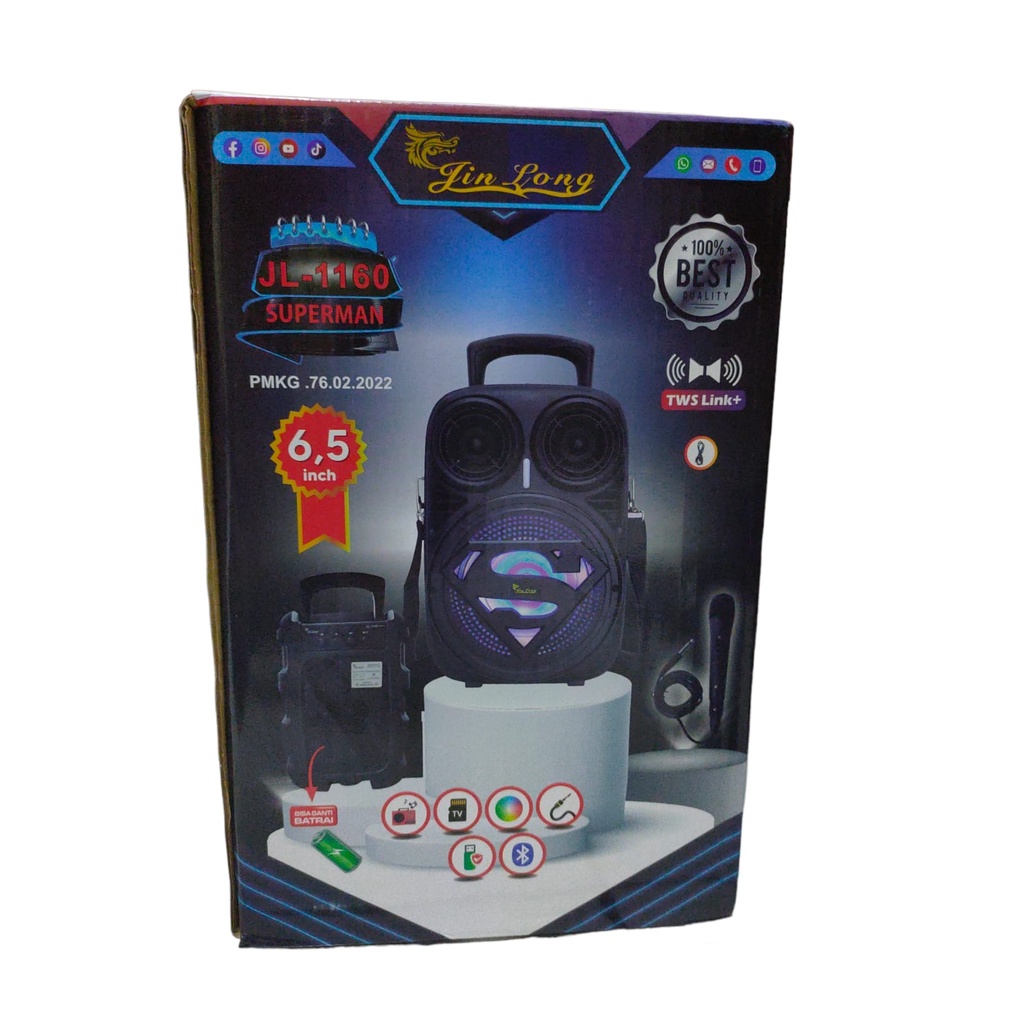 PROMO SPEAKER BLUETOOTH KARAOKE JINLONG JL1160  6.5&quot; SERI SUPERMAN BONUS MIC DAN TALI GANTUNGAN TERBARU