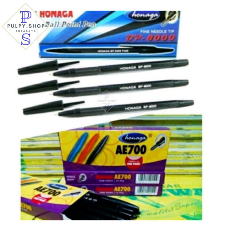 

1 Pak Pen Pulpen Honaga BP 8000 / AE 700 Ballpoint Bulpen Pena Hitam PS