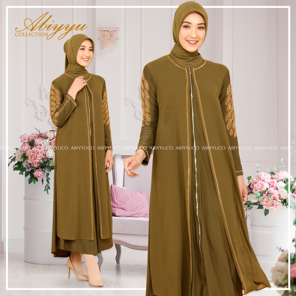 Abiyyuco TA9022 | Abaya Turki Ashanty Busui Gamis Turkey Termewah Hitam, Putih, Warna Warni Terbaru 2023 Turky Resleting Depan