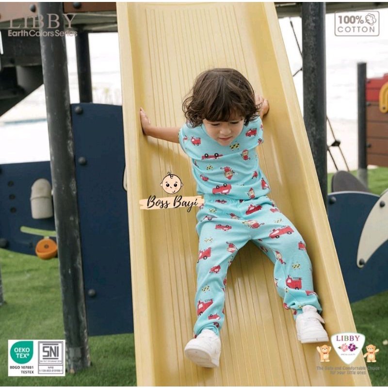 LIBBY - Setelan Oblong TIPIS PEPAN (CPR) Baju Lengan Pendek Celana Panjang Cotton Boy / Girl Series