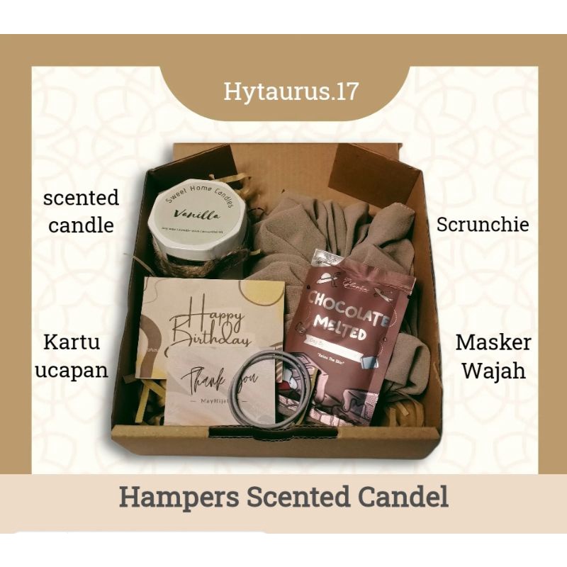 

Hampers masker l Hampers scented candle l hampers scrunchie l hampers hijab l kado ulangtahun l hadiah ulangtahun l scrunchie l lilin aromatherapy l kado aesthetic