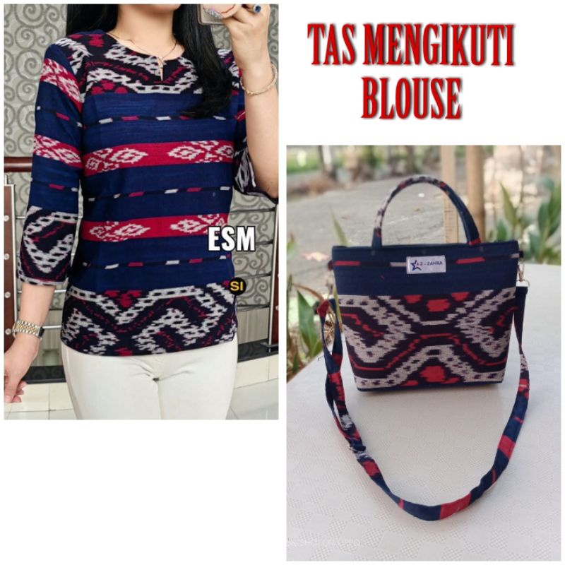 atasan blouse baju kantor/ baju wanita/ tenun motif etnik