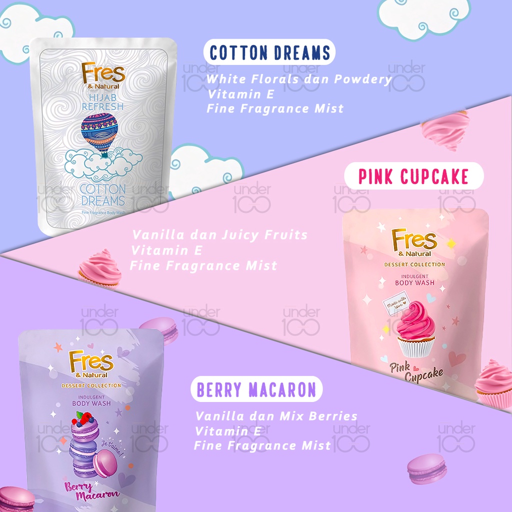 ❤ UNDER100 ❤ Fres &amp; Natural Body Wash 450 ml | 400 ml | Pink Cupcake | Berry Macaron | Cotton Dreams | Midnight Secret | HALAL BPOM