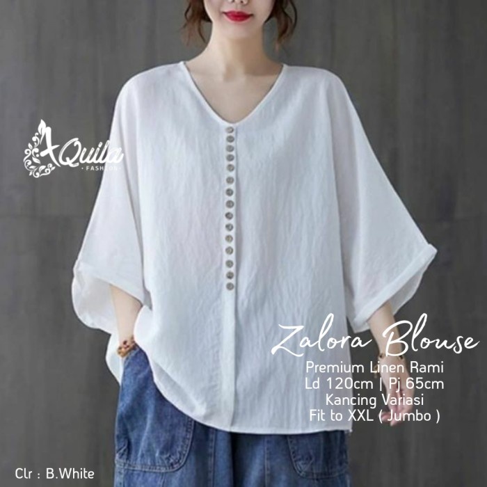 Atasan Wanita blouse wanita jumbo size atasan linen ZaloraBlouse LD 120cm - Army Import Kekinian Kir