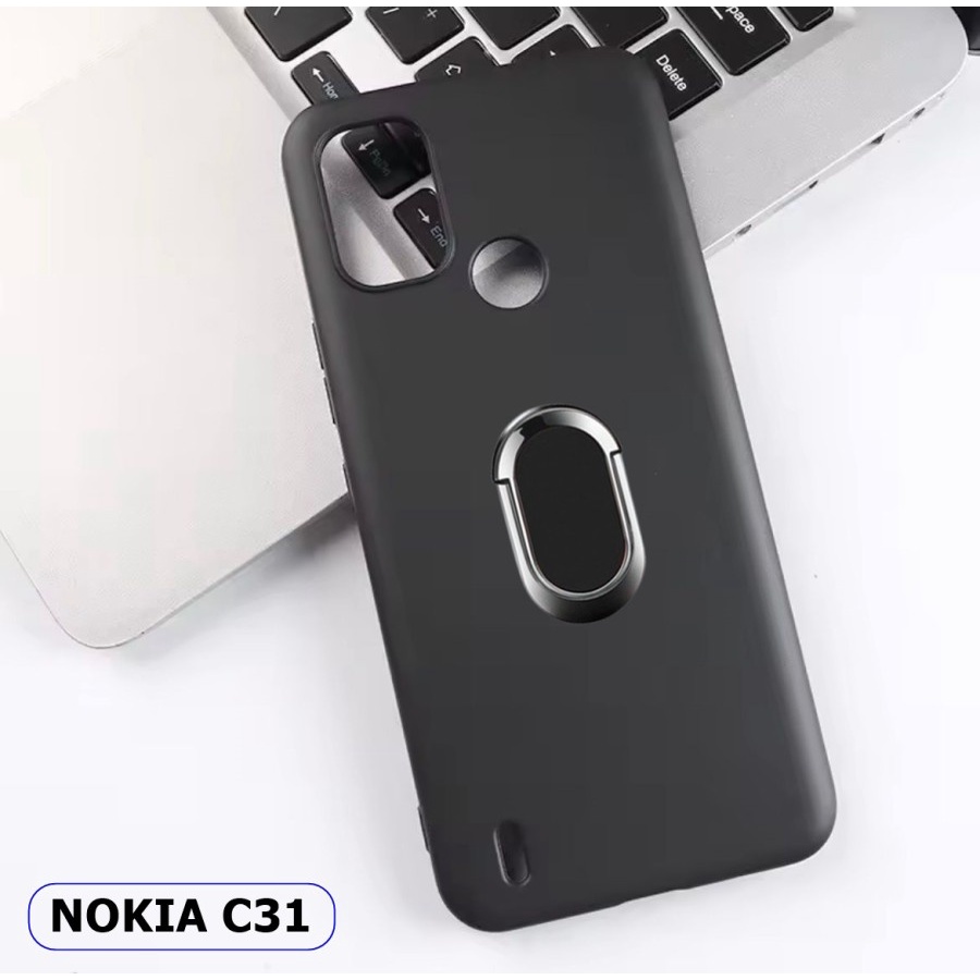 CASE NOKIA C31 2022 BLACK RING STAND STANDING SILIKON CASING SOFTCASE HP