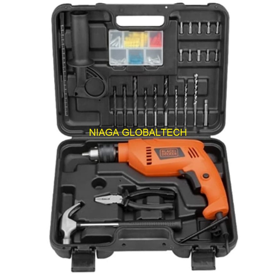 BLACK DECKER HD555KOPR MESIN BOR LISTRIK 13MM HAMMER DRILL ISI 88PCS