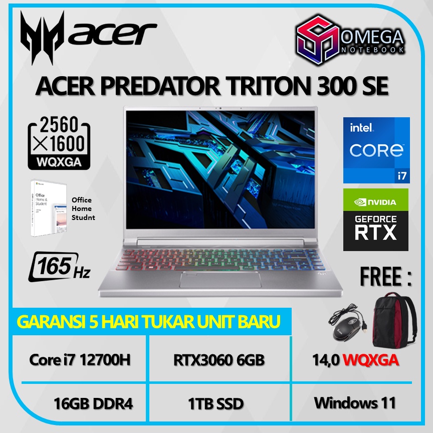 ACER PREDATOR TRITON 300SE PT314-52S i7 12700H 16GB 1TBSSD RTX3060 6GB W11+OHS 14.0 WQXGA 165HZ