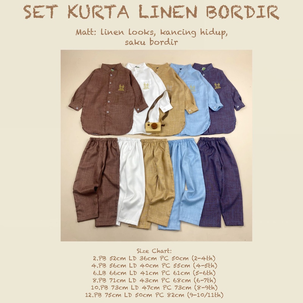 SETELAN KURTA LINEN BORDIR BAJU SETELAN ANAK LAKI LAKI BAJU KOKO KEMEJA EDISI LEBARAN ANAK PNP