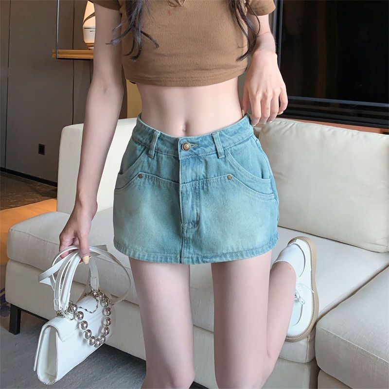 Red Rok denim biru muda wanita 2022 musim panas baru gadis seksi rok a-line rok pinggul paket tipis pinggang tinggi