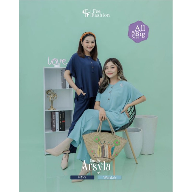 arsyla one set fee.setelan fee.setelan rayon pendek