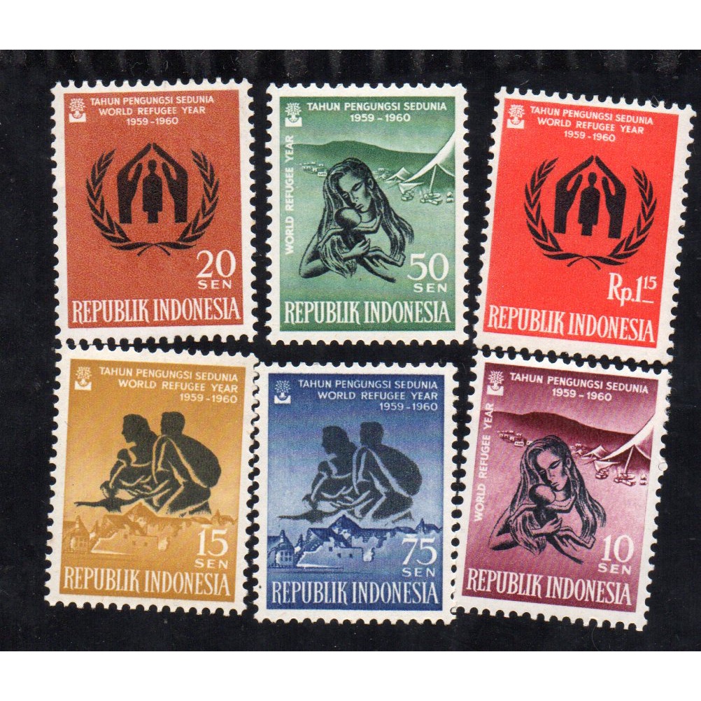 

BL555 Set 6 Pcs prangko Indonesia 1960 Seri tahun Pengungsi Sedunia MNH