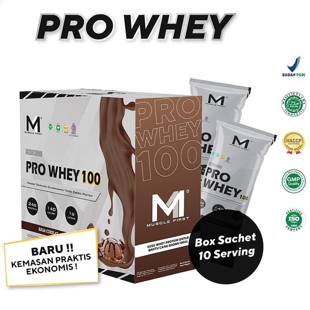 M1 ProWhey 1 Box isi 12 Sachet 40gr COKLAT Pro Whey Mini - Muscle First Susu Protein Gym Fitness Pro