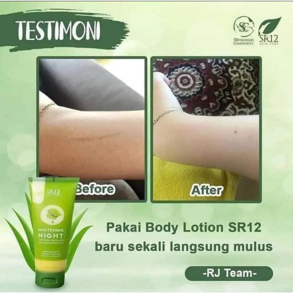 WHITENING NIGHT BODY LOTION SR12 / MENCERAHKAN KULIT &amp; MELEMBABKAN KULIT TUBUH / LOTION PENCERAH BPOM