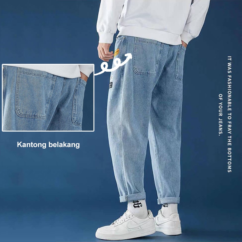 Celana korean style pria straight jeans oversize loose jeans celana panjang cowok pria celana trening pria celana denim pria celana pensil pria celana kasual pria baggy pants celana slim fit pria Celana jeans biru