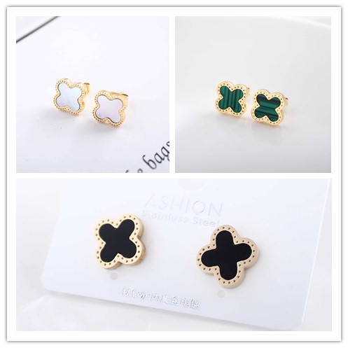 Anting Titanium Permata Hitam/Putih/Hijau 2661