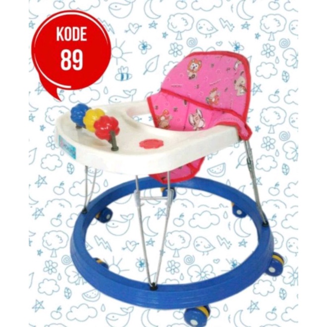 CUCI GUDANG Hokiku Baby Walker roda Biru Putih Jok Merah/alat bantu jalan bayi