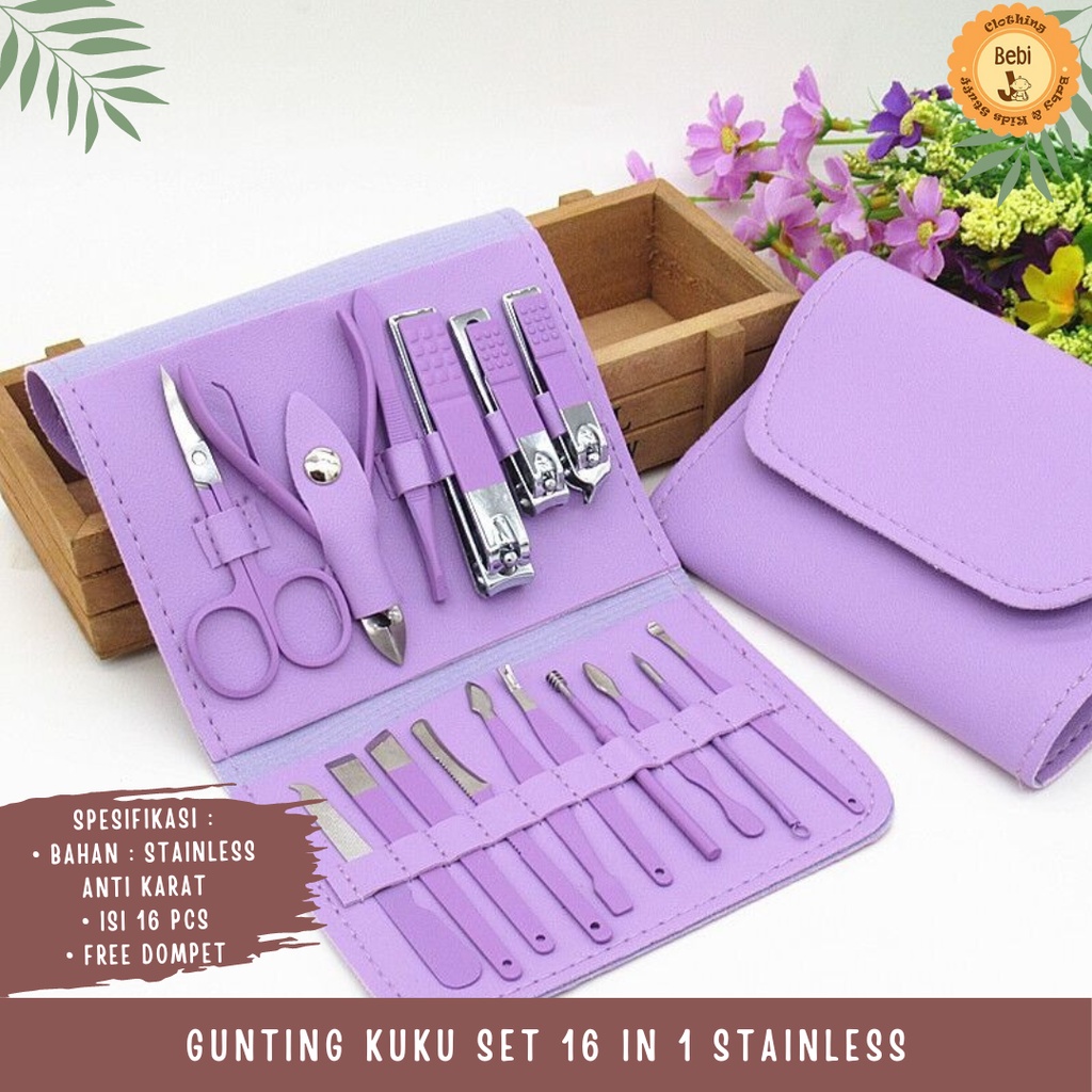 GUNTING KUKU MANICURE SET 16 IN 1 STAINLESS ANTI KARAT