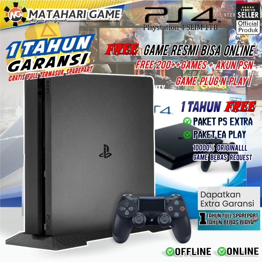 【PS4 SLIM】PS4 Sony Playstation 4 Slim Original 1TB Bonus 200++ Games GARANSI 1TAHUN