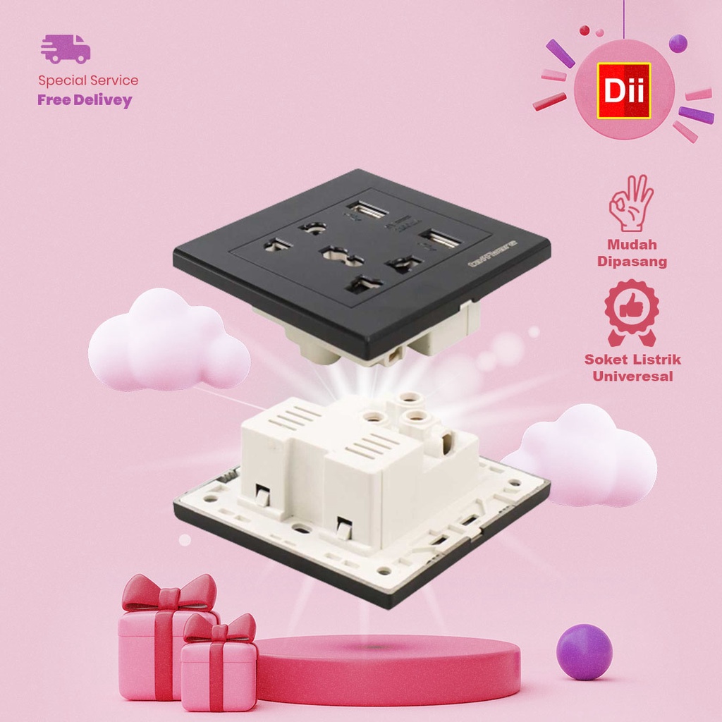 (BISA COD) Stop Kontak Universal Wall Socket UK EU US & 2 Port USB 2.1A - Y1-001 Taffware Cop Copan 