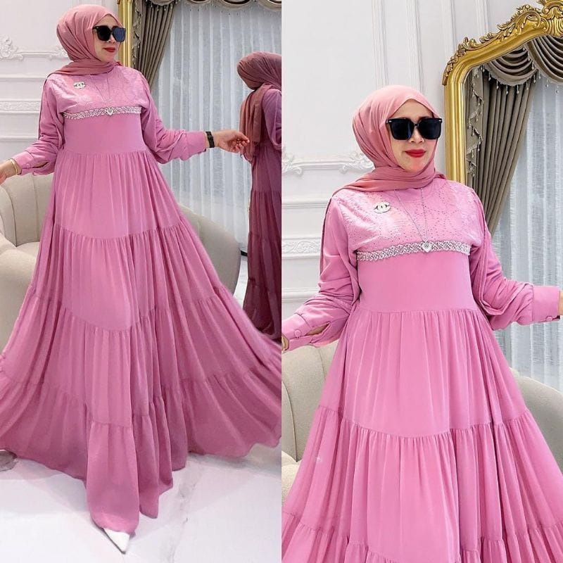 Eliana Dress Maxy Wanita Gamis Brukat Baju Kondangan Wanita Kekinian Gaun Pesta Muslimah Gamis Dewasa Outit Lebaran